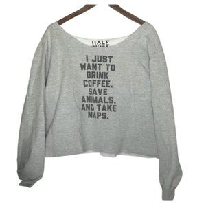 Heather Gray Boutique Cropped Oversized Crewneck Sweatshirt